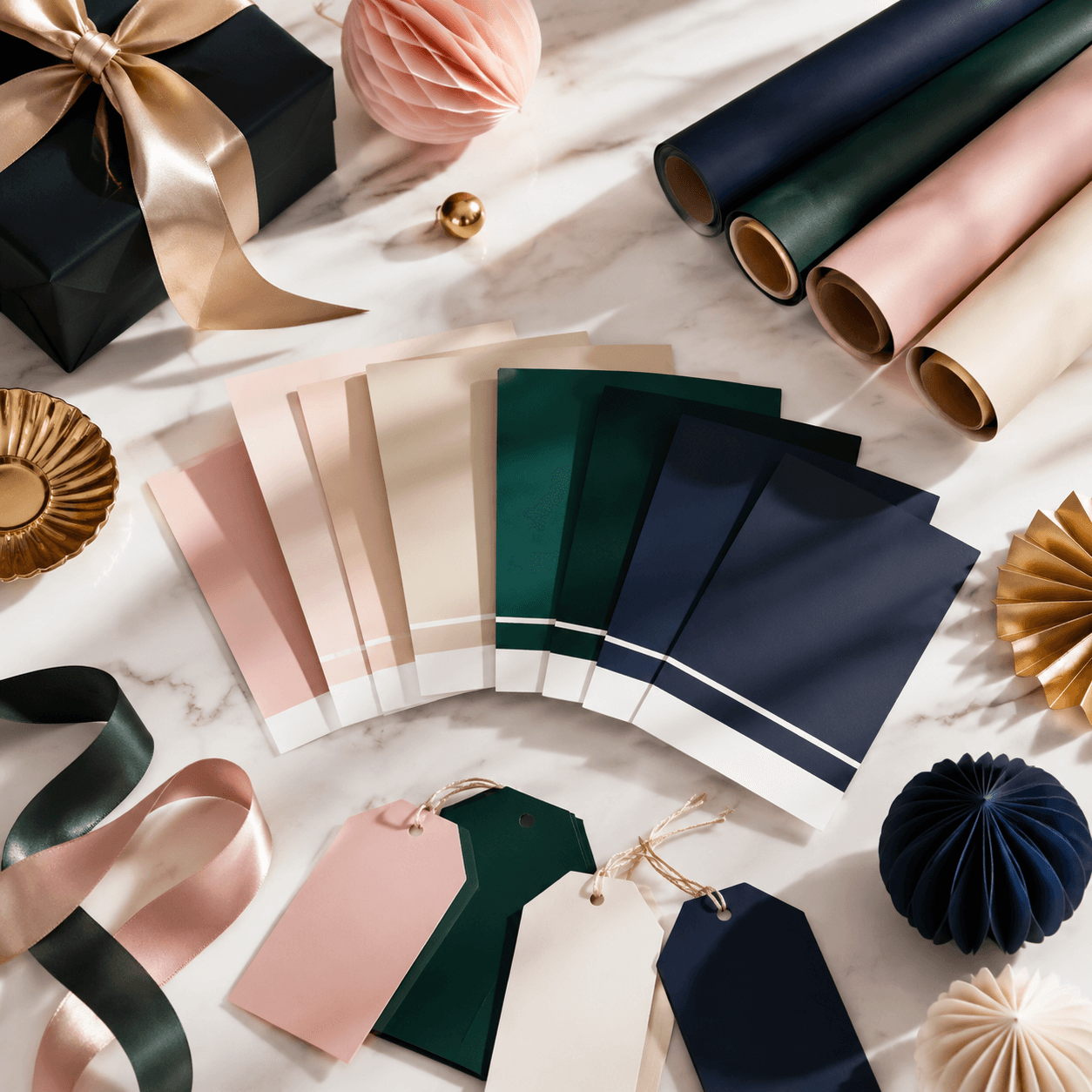 Color Palette Swatch Cards — A swatch deck for planning coordinated wrap and ribbon.