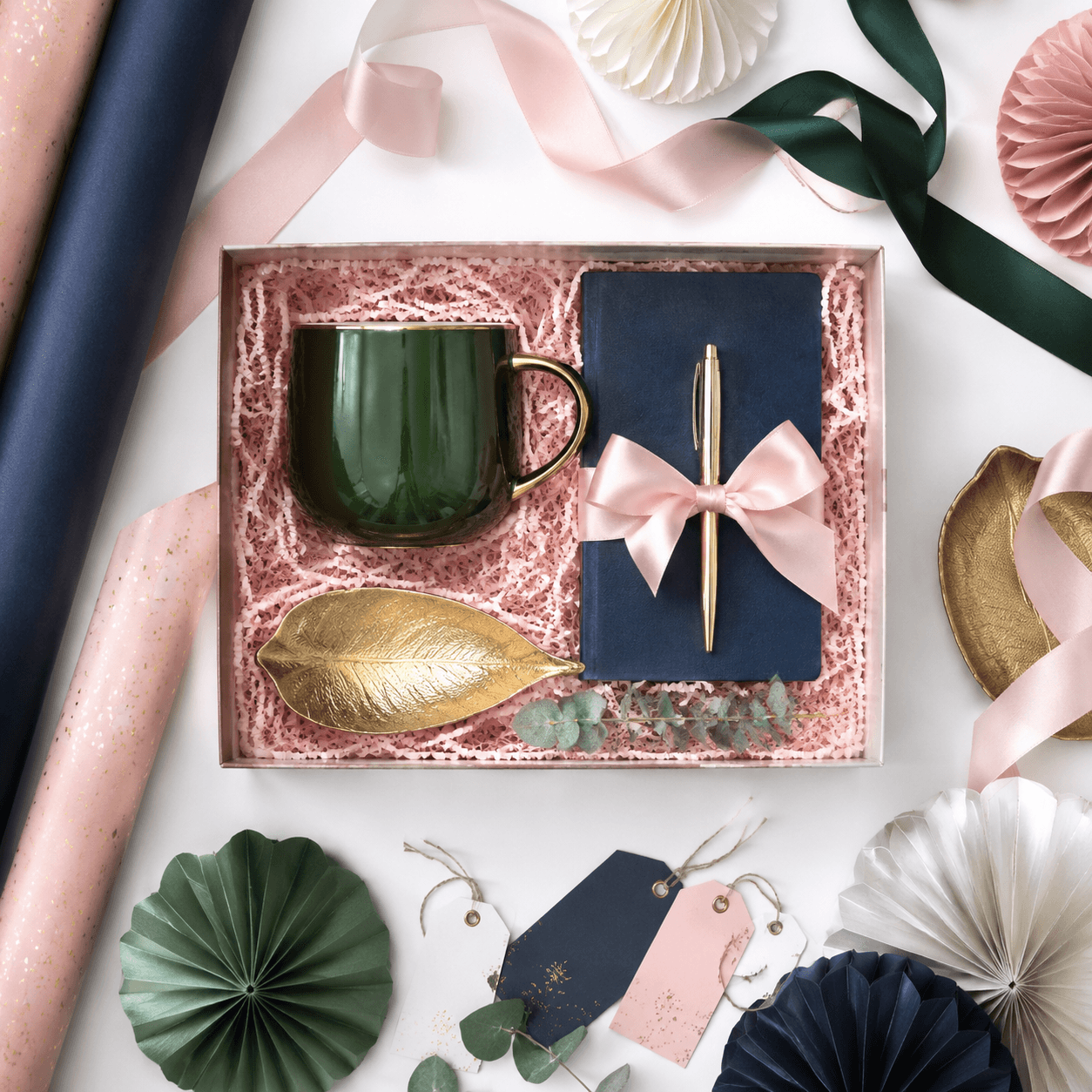 Flat Lay Gift Tray — A shallow tray for styling and presenting wrapped gifts.