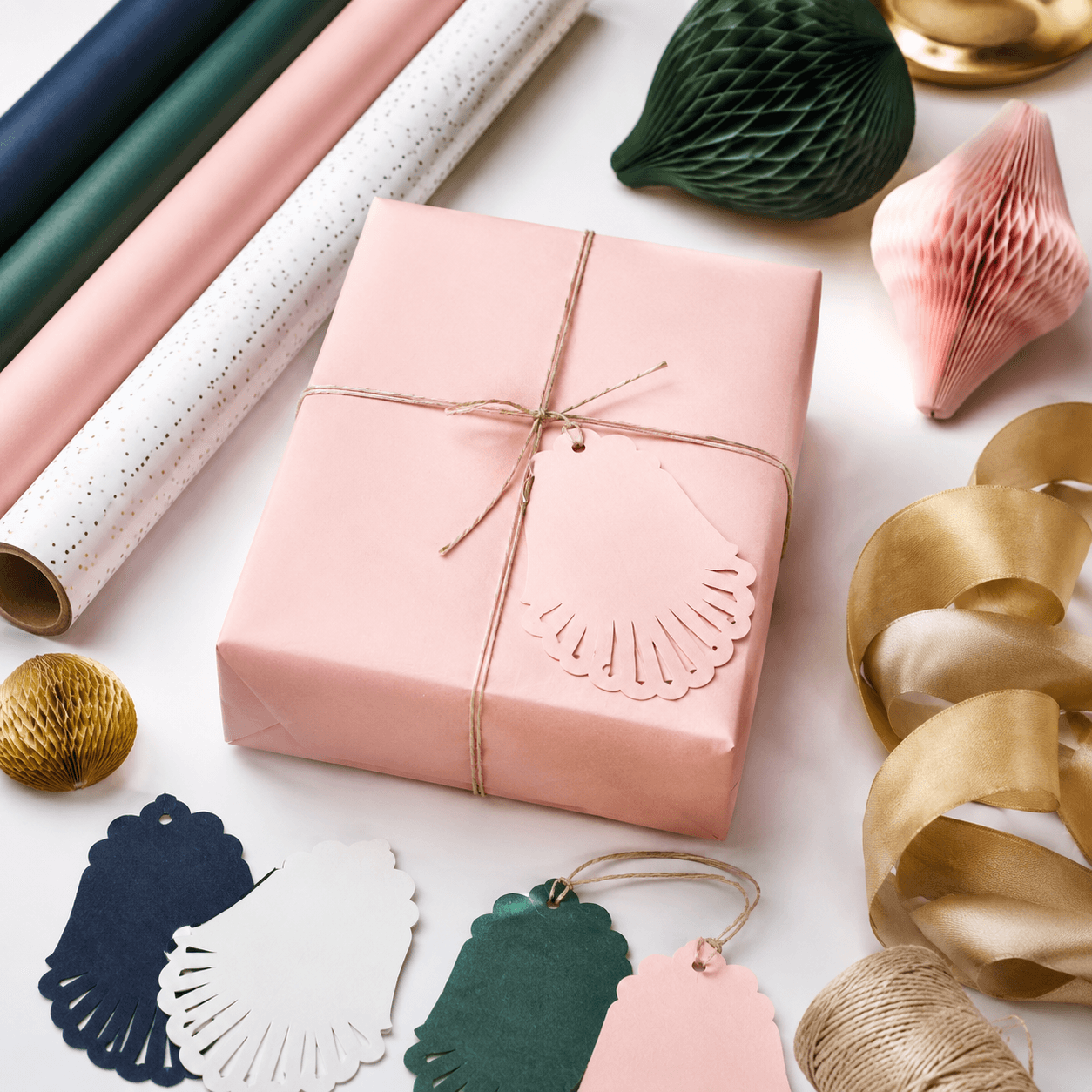 Gift Tag Cards — Die-cut blank tags with twine for handwritten notes.